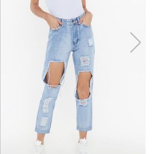 Overly distressed mom jeans